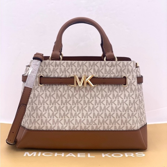 Michael Kors Reed Small Belted Satchel Shoulder Crossbody Bag MK Vanilla - Picture 3 of 10